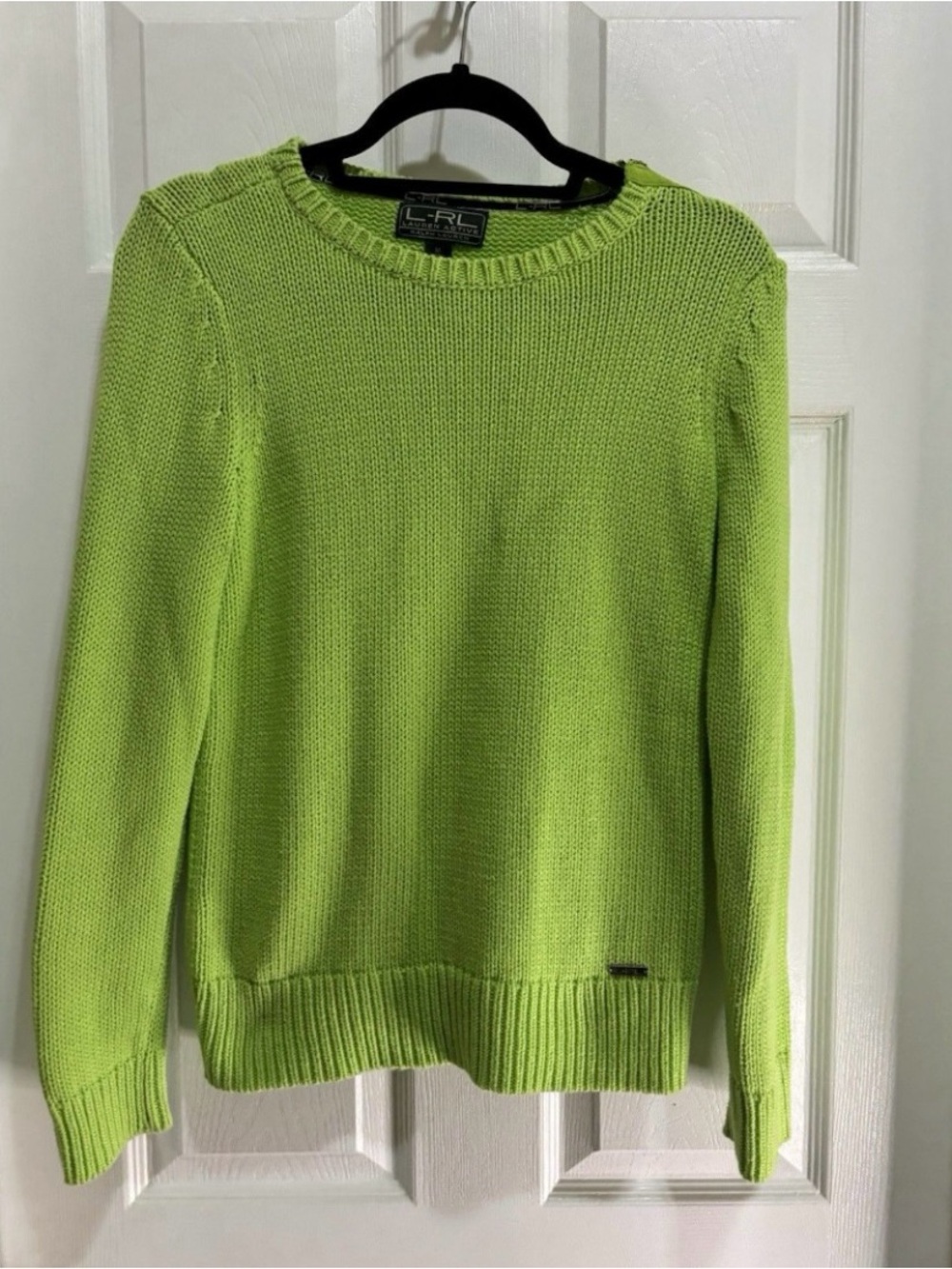 Lauren Ralph Lauren Womens SZ M Lime Green Rib Knit Shoulder Zip Sweater